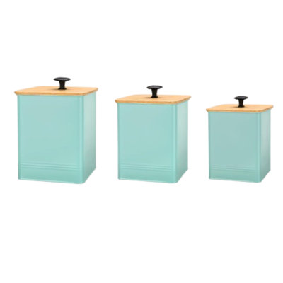 Kitchen Canisters Set of 3 with Airtight Bamboo Lids Matte Blue