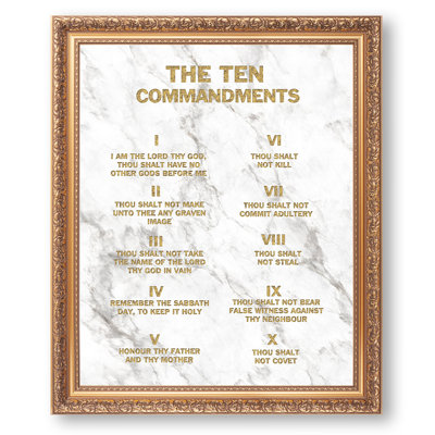 The Ten Commandments(White Texture) Framed Size:32.75 x 26.75 inches,Image Size:30X24 inches,Gold Frame The World Classic Art Reproductions,Wall Art for Home Decor
