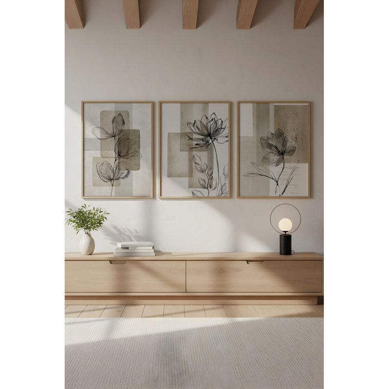 Élégantes peintures décoratives en panneau de fibres à densité moyenne (3 pièces), cadre en bois massif, 8 po x 12 po | Art 100% MDF avec une épaisseur de 0,12 pouce | Parfait pour le salon, la chambre à coucher et le bureau, design élégant et contemporain