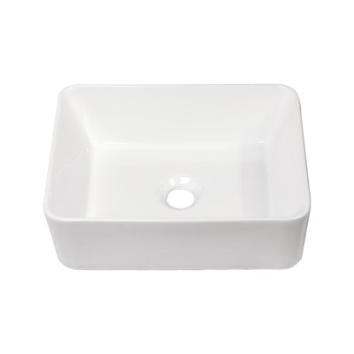 White Ceramic Above Counter Bathroom Vessel Sink 16"X12" - Modern, Stain Installation Rectangular White,