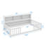 Lit simple simple avec bibliothèque de chevet attachée, tablettes de rangement multiples et garde-corps-114355892