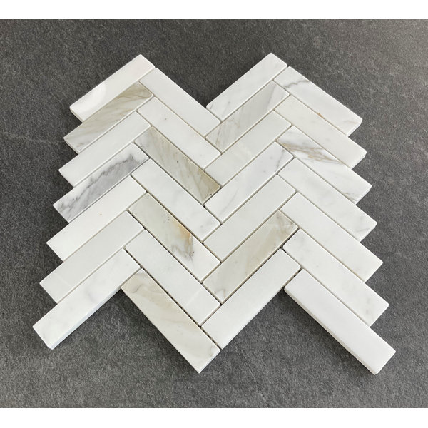 1" x 4" Calacatta Gold Marble Herringbone / Chevron Mosaic Wall & Floor Tile