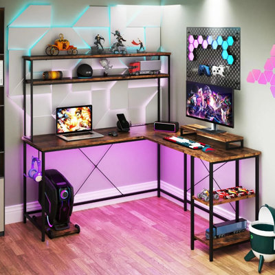 L-Shaped Computer Desk with Built-In Electrical Outlet