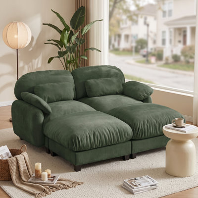 Canapé 2 places surdimensionné en chenille avec 2 poufs amovibles, canapé-lounge flexible extra-profond inspiré des nuages, vert