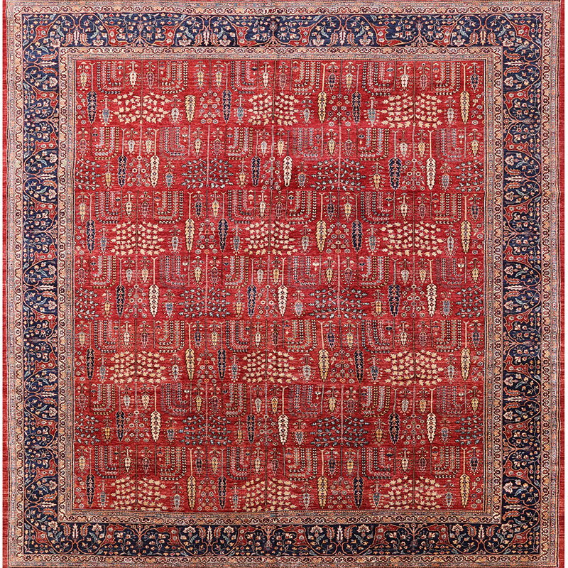 Tapis rouge / brun, Carré 3 pi