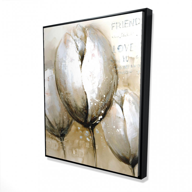 Three Tulips With Typography Print On Canvas, H 60 po x l 48 po