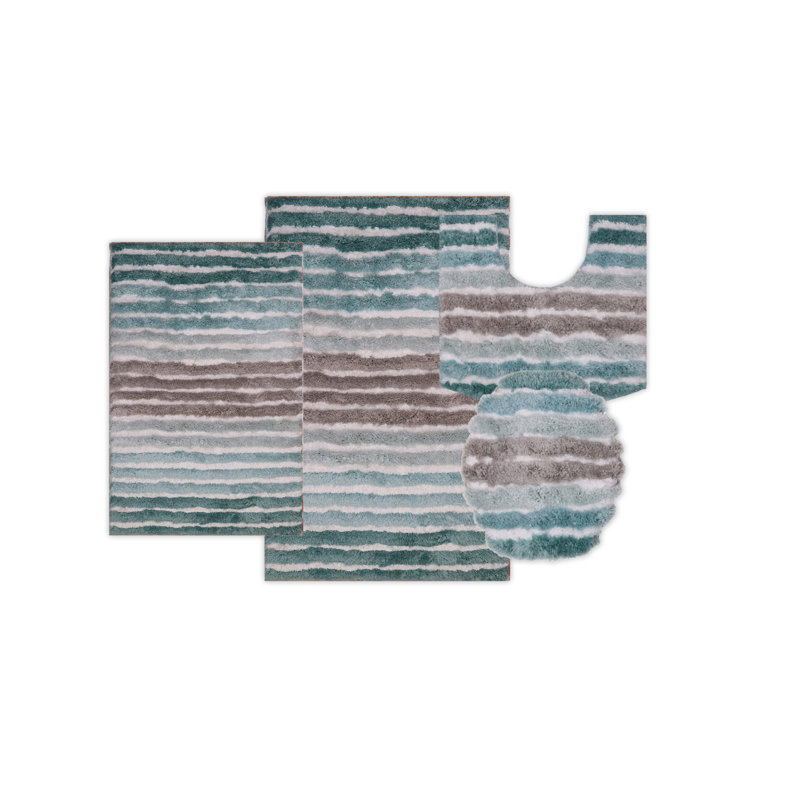 Bathroom Rugs Set of 4, Ultra Soft Microfiber Mats, Absorbent & Quick Drying, Non-Slip Rubber Backing, Machine Washable Bathroom Mats, Sink – 17x24, 20x32, 20x20, 18x18 Turquoise