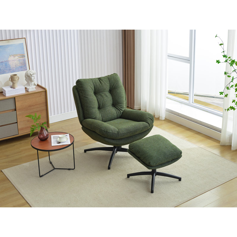 Jakirrah Upholstered Swivel Accent Chair with Ottoman, Green