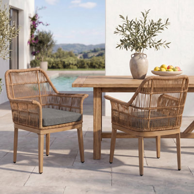 Ensemble de 2 chaises de salle à manger d'extérieur en osier de patio en polyéthylène toutes saisons pour la cour, le porche et le jardin