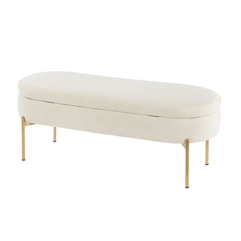 Banc de rangement contemporain en métal doré et velours crème