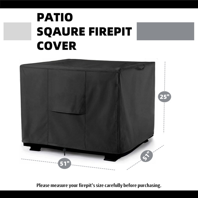 Patio Sqaure Fire Pit Cover, Outdoor Waterproof UV-Resistant Dustproof Firepit Cover, 25" H x 51" W x 51" D