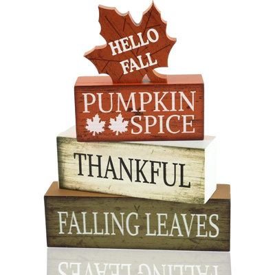 Fall Decorations For Home Fall Thanksgiving Decor 4PCS Wooden Tiered Tray Tabletop Decor Wooden Block Leaf Autumn Farmhouse Block Sign Gift Thanksgiving Centerpiece