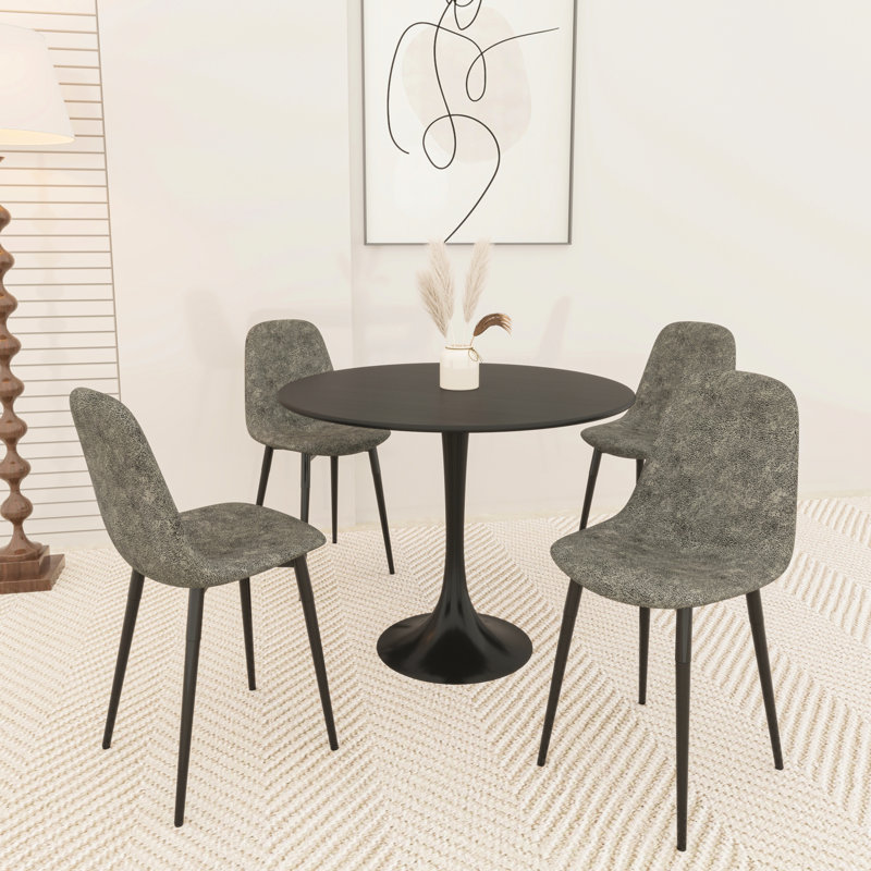 Table de salle à manger ronde pour 5 personnes pour 5 personnes, table noire de conception américaine, 4 chaises douces avec pieds dorés et assemblage facile sans accoudoirs