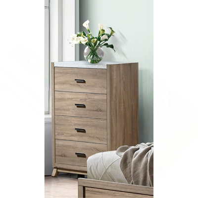 1Pc Rustic Transitional Contemporary Chest Faux Stone Top Bed Side Cabinet Furniture