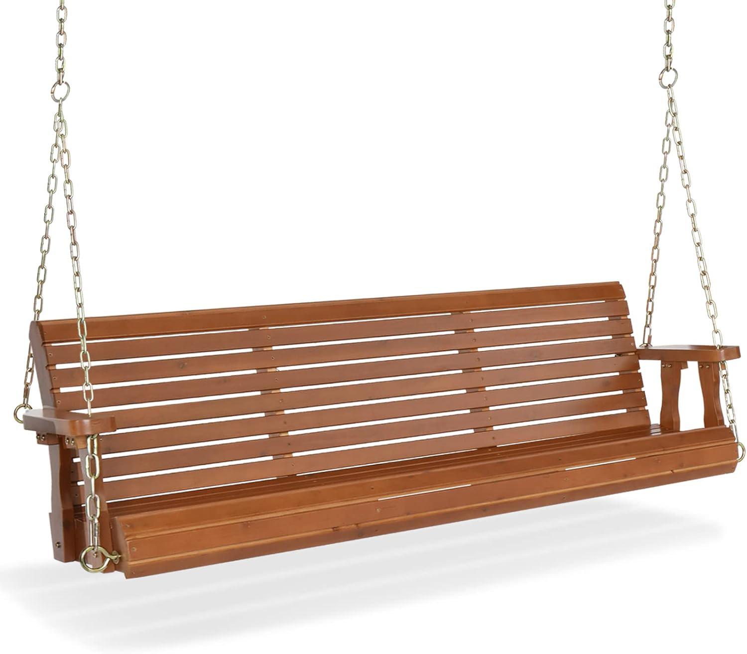 Bench Swing Cesicia 3-Person Nature Wood Porch Swing With Hanging