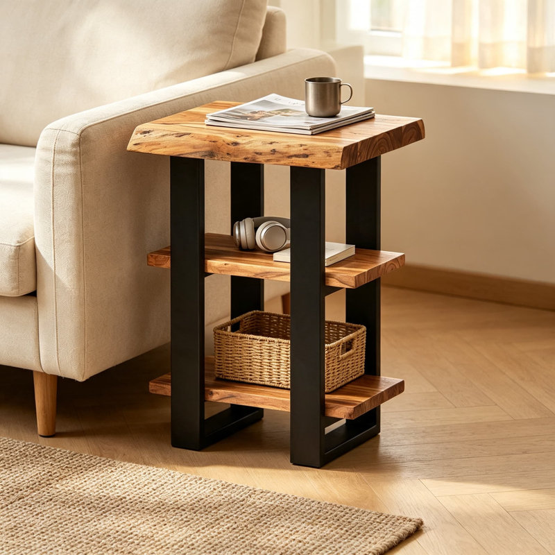 Table d'appoint en bois d'acacia massif à trois niveaux Alaterre
