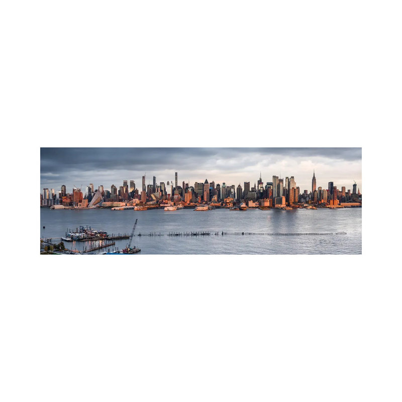 Panoramic View Of The Manhattan Skyline Seen From New Jersey by Jan Becke - Wrapped Canvas Panoramic Print