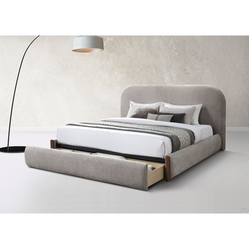 Lit en tissu gris Orane avec rangement, Double