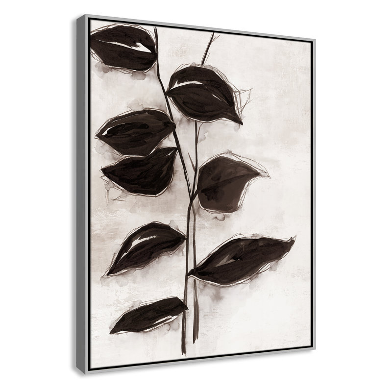 Feuilles I - Toile à cadre flottant, H 41,5 po x l 31,5 po x P 2 po, Encadrement argenté