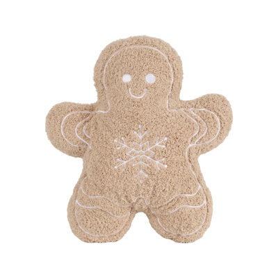 Coussin décoratif en polyester Gingerbread - Coussin décoratif en biscuit en pain d'épice pour décoration de Noël, style maison de vacances et espaces de vie saisonniers