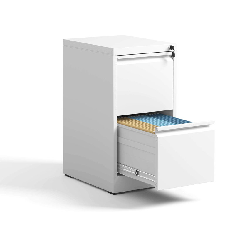 Metal Vertical File Cabinet With Lock, 2 Drawers, And , For Home Office, Spacious Drawer Tilt, Office/Home, White
