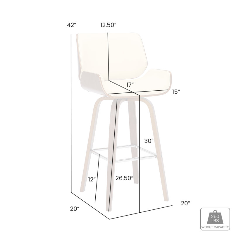 Alula Mid-Century Swivel Counter or Bar Height Bar Stool in Brown Faux Leather with Walnut, 76.2cm