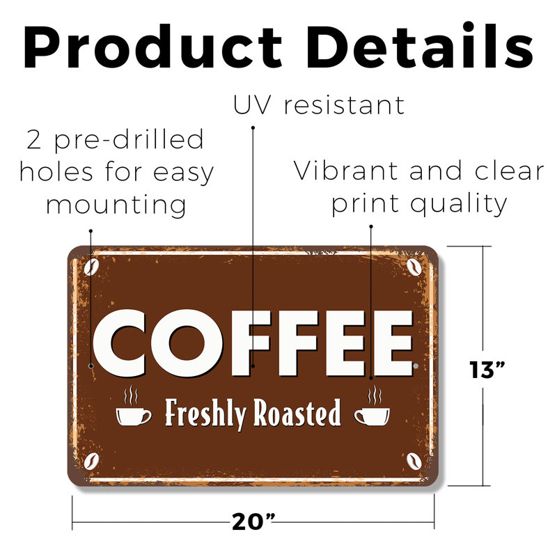 Enseigne en plastique 13 po x 20 po Coffee Street, H 13 po x l 20 po x P 0,1 po