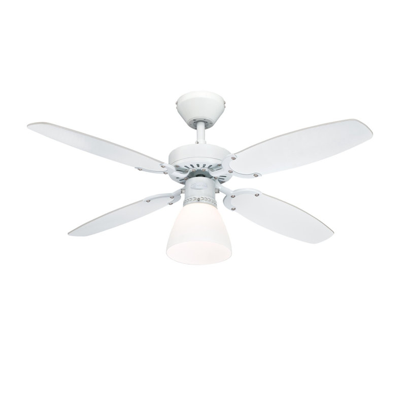 105cm Ceiling Fan with Light Kit, White with White/Brown Blades
