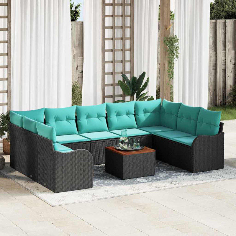 Ensemble de canapés de jardin avec coussins 10 pièces vidaXL, Coussin bleu / cadre noir