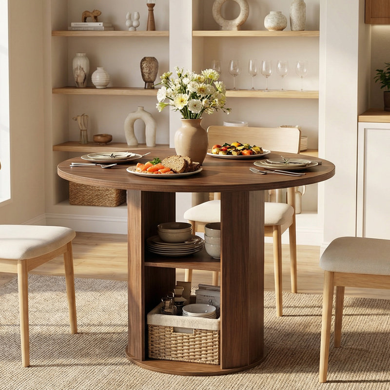 43.3" Round Dining Table for 2-3，Kitchen Dining Room Table with Storage，Pedestal Dining Table