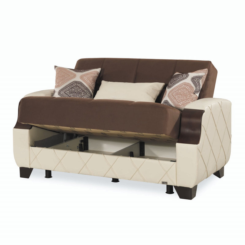 Causeuse convertible avec rangement Primenest Marabella Collection, Crème / microfibre brune / microsuède