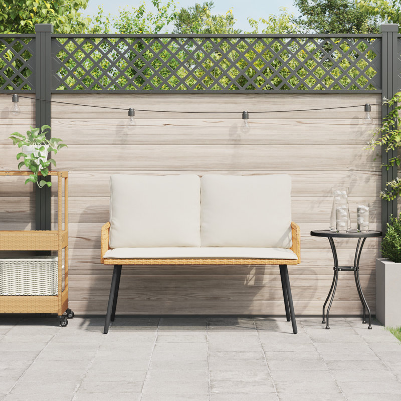 vidaXL Garden Bench with Cushion Steel Outdoor Seating Patio Modern Furniture, Cream, Brown