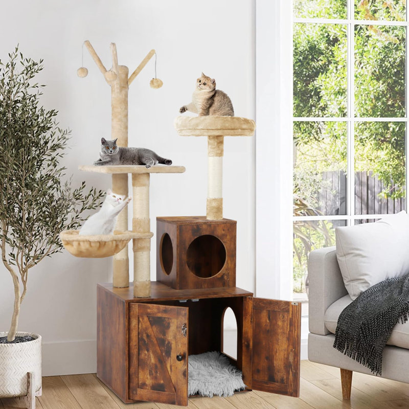 Tour pour chat avec bac à litière, Brun