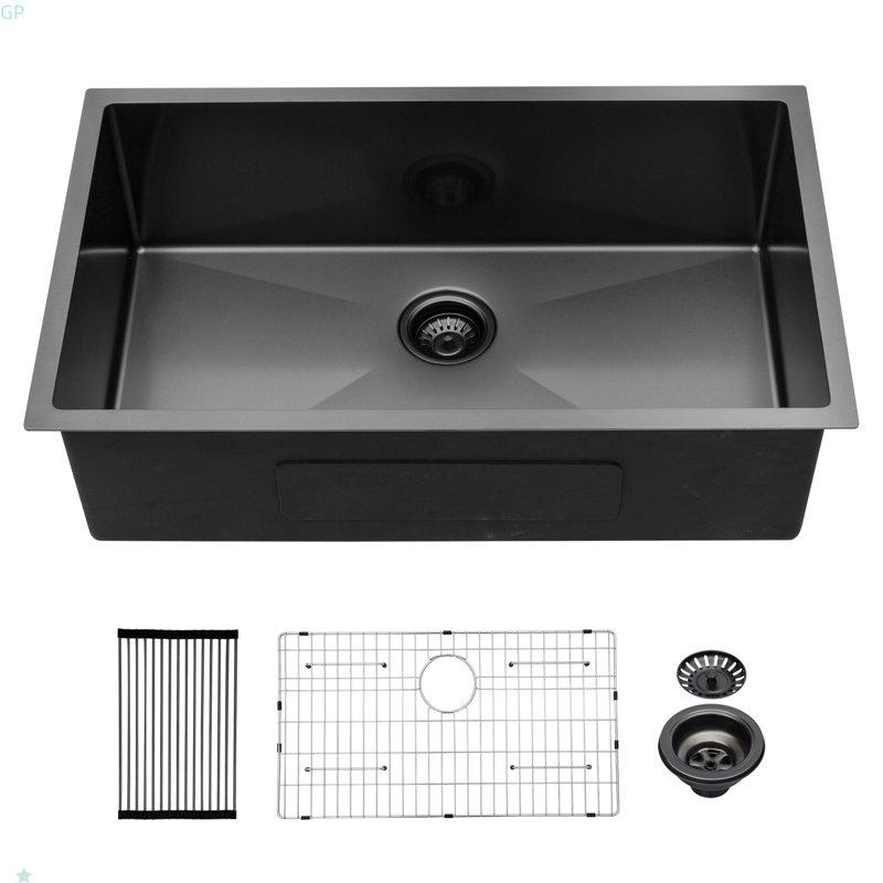 32 Inch Undermount Sink - 32" X 19" X 10" Gunmetal Black Undermount  Kitchen Sink 16 Gauge 10 Inch Deep Single Bowl Kitchen Sink Basin