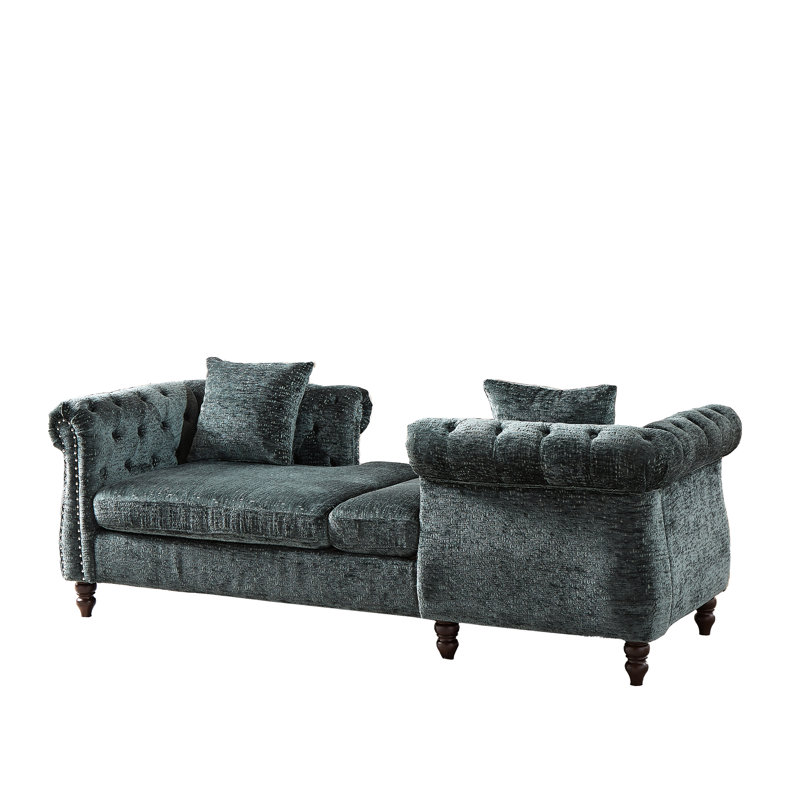 81-inch Chenille Chaise With Button Seat And Back, Nailhead Trim, Rolled Arms For Living Room, Lounge Office, 1 Face-face Grace, 2 Pillows,