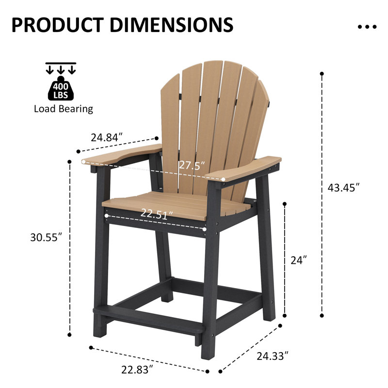Chaise de bar d'extérieur Hdpe Adirondack, Black, Brown