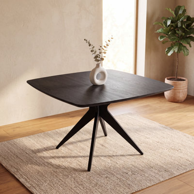 Solid Poplar Wood Square Dining Table 45" for 2-4 Person, Modern Dining Room Table With 1.18" Thick Iron Cross Legs For Kitchen, Living Room