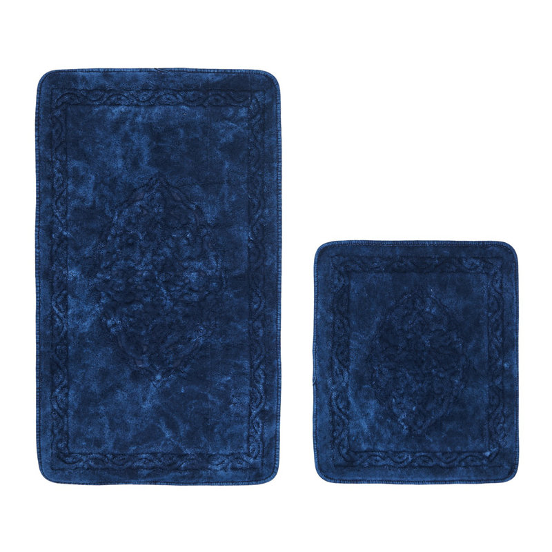 Ensemble de tapis de bain luxueux en coton (2 pièces), bleu foncé, 19,7 po x 23,6 po et 23,6 po x 39,4 po | Dessous antidérapant, hauteur de poils de 0,2 pouce, 35,3 oz / verge carrée | Lavable à la machine, doux et absorbant pour le confort de la salle de bain