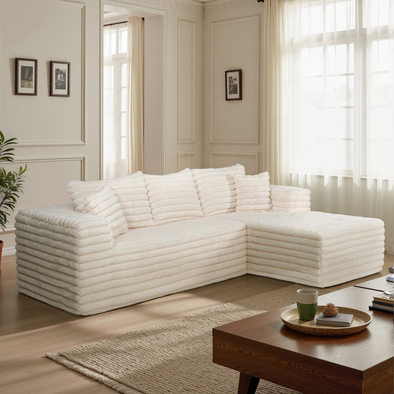 Canapé 2 pièces avec coussin Kustas Boneless, Velours côtelé beige