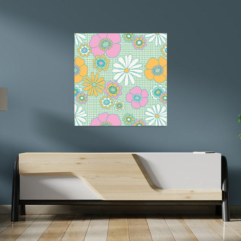 Art contemporain rétro fleur printanier, H 36 po x l 36 po