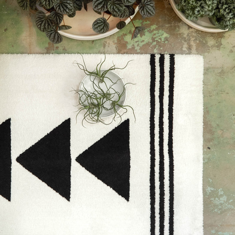 Tapis noir à motif géométrique Ebeling, Rectangle 5 pi 3 po x 7 pi