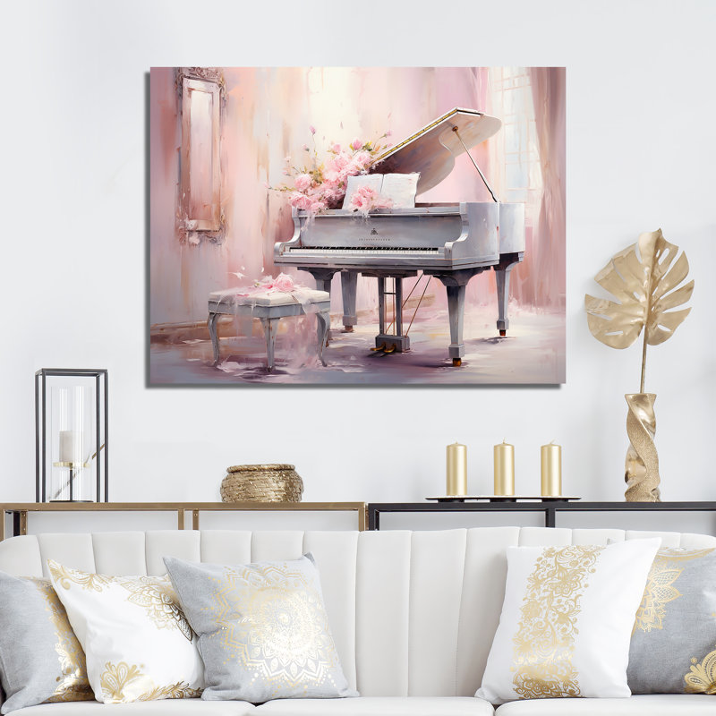 «Pink Pastel Piano Play - Music Piano», reproduction sur toile, Toile tendue, H 30 po x l 40 po x P 1,5 po