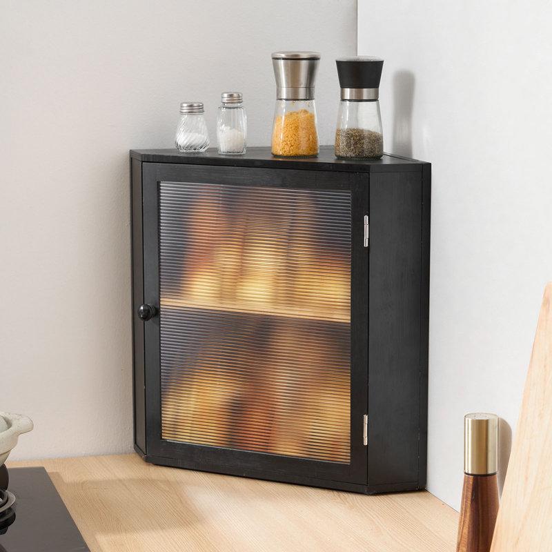 Corner Bread Box for Kitchen Counter Double Layer Bamboo Storage Container , Black