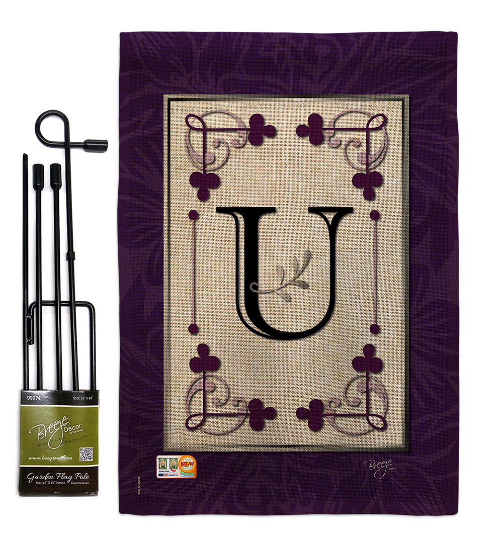 Wintham Double Sided 18.5'' H x 13'' W Polyester Flag Set Winston Porter Monogram 