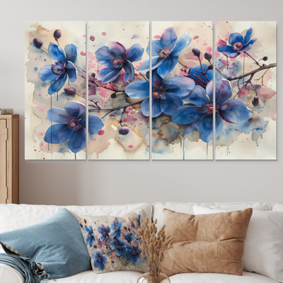 Blue Cherry Blossom Elegant Blooms - Ensemble de salon art mural cerisier en fleurs