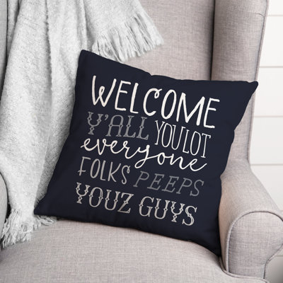 Welcome Y'all Navy Outdoor Throw Pillow