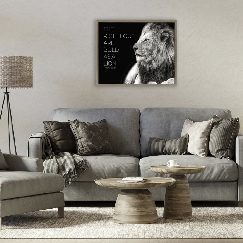 Cadre flottant The Righteous Bold As A Lion, design par Shelley Lake, Cadre flottant orme Montalcino, H 17 po x l 21 po