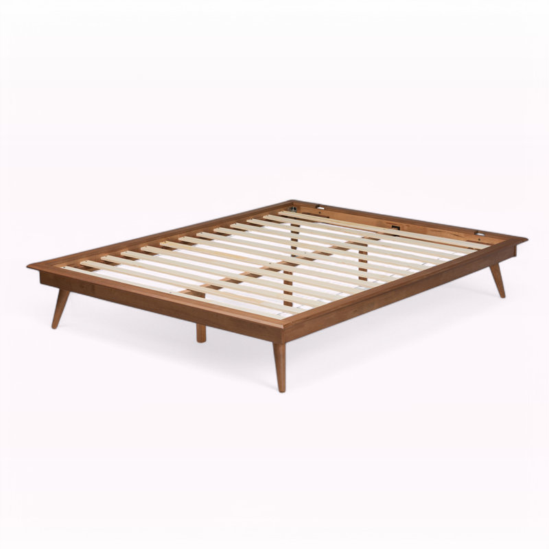 Brayden Platform Bed with Walnut Brown Finish in Mid-Century Modern Style, Queen