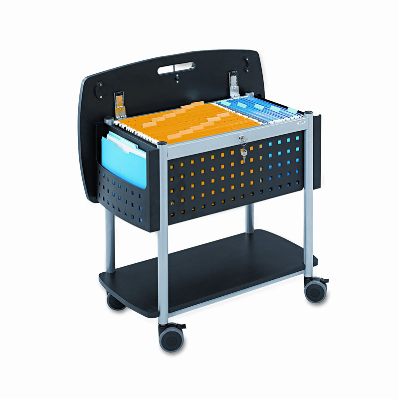 Black and Silver Mobile File Cart with Locking Worksurface