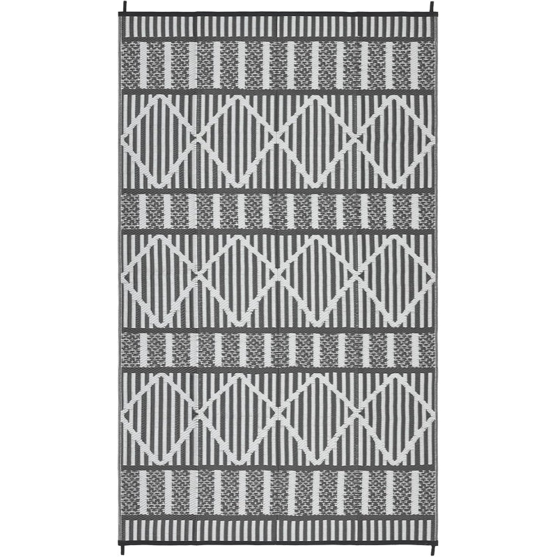 Waterproof Outdoor Rug, Modern Striped Geometric Reversible Plastic Straw Patio Camping Rugs, Outdoor Indoor RV Mat Carpet for Patio, Outside Entry, Bench, Picnic, Camper，Grey/White